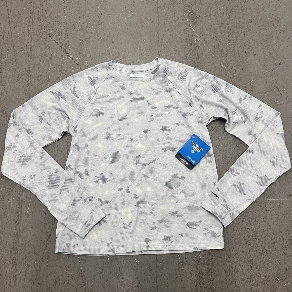 Columbia PFG Women's Active Fit Long-Sleeve Fishing Shirt Gray Camo Small UPF 50